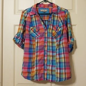 Arizona plaid cotton 3/4 in. sleeve top